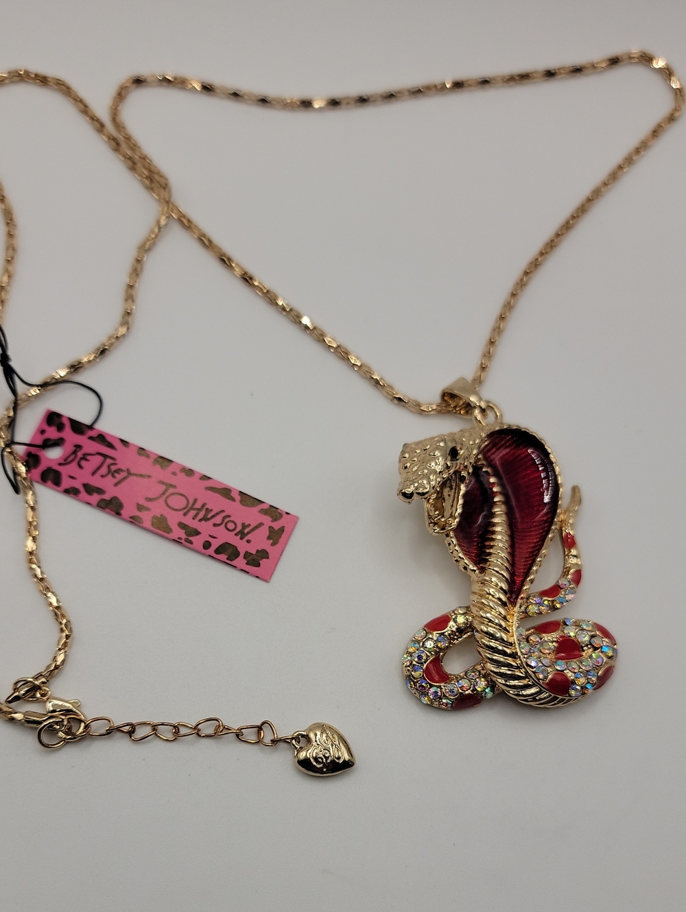 Betsey Johnson Gold Tone Red Cobra Pendant Necklace 28" Chain